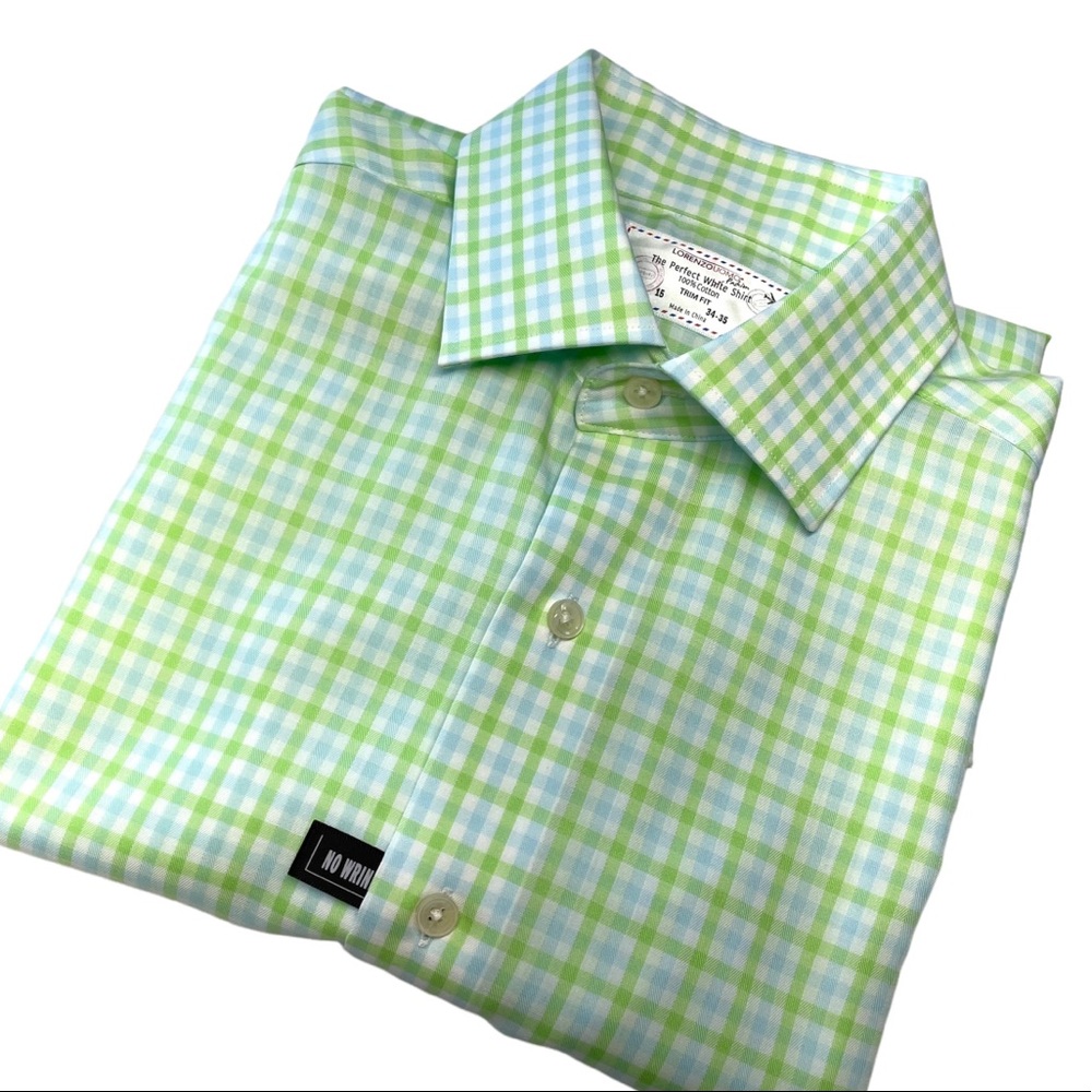 Lorenzo Uomo Men's Dress Casual Shirt Plaid Spread Collar Trim Fit 15 34-35 NWT